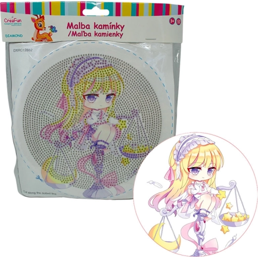 Diamentowe malowanie z ramą – lalka w fioletowym, 20 cm