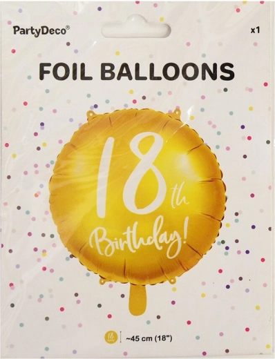 Foliowy balon cyfra 18 złoty 45 cm