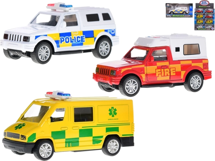 Zestaw metalowych pojazdów służb ratunkowych 11 cm z napędem typu pull-back