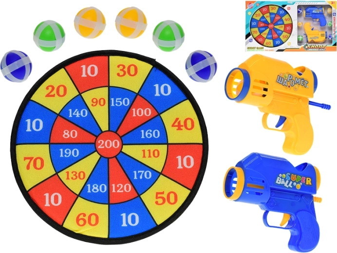 Dziecięca tarcza na rzep z 2 pistoletami i 6 piłeczkami, 27 cm