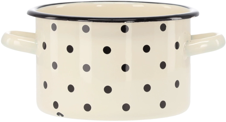 Emaliowany garnek 2 l, 16 cm, biały w kropki