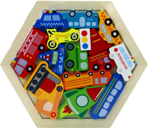 Drewniane kolorowe puzzle rakieta - 15 elementów