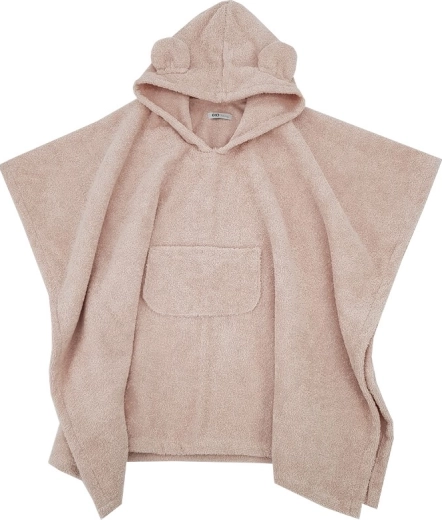 Eko dziecięce bawełniane ponczo z kapturem i uszkami, pudrowy róż 75 × 120 cm