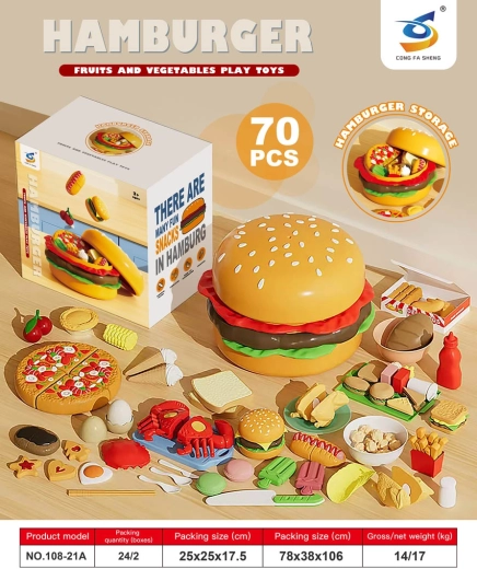 Dziecięcy zestaw fast food w hamburgerze z 70 elementami