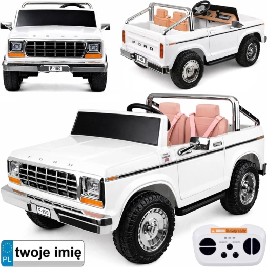 Elektryczny samochodzik dla dzieci pickup w stylu FORD BRONCO, dwuosobowy – biały