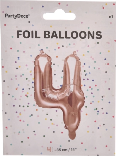 Foliowy balon w kształcie cyfry 4 perłowo-różowy 35 cm