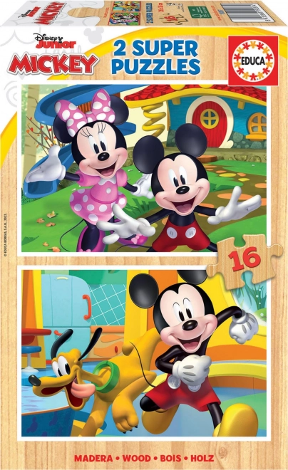 Drewniane puzzle Mickey i Minnie 2×16 elementów