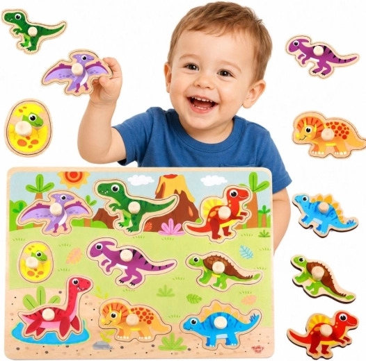 Drewniane montessori puzzle wkładane dinozaury Tooky Toy