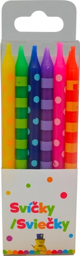 Urodzinowe świeczki kropki i paski 6 cm, 12 szt.