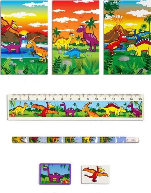 Zestaw piśmienniczy z motywem dinozaurów