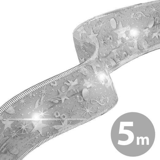 Świąteczna srebrna wstążka LED 5 m z USB