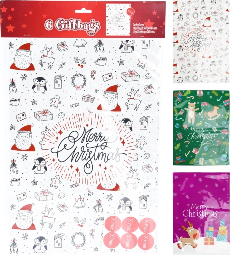 Zestaw prezentowych woreczków celofanowych z naklejkami, mix kolorów, dekor 2 (43 × 29 cm, 6+6 szt.)