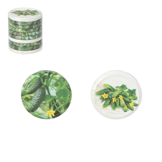 Zestaw zakrętek do słoików 82 mm z motywem ogórków, 10 szt.