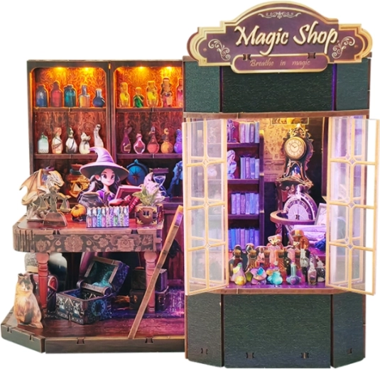 Miniaturowy domek Magiczny sklep – zestaw DIY z oświetleniem LED