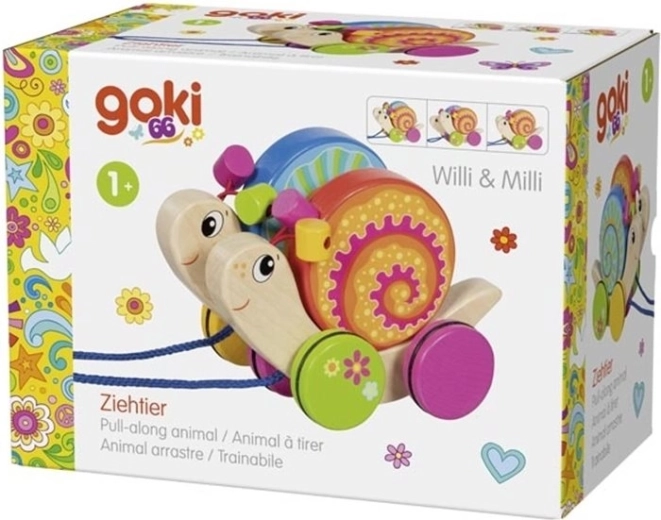 Goki drewniana zabawka do ciągnięcia ślimaki Willi i Milli