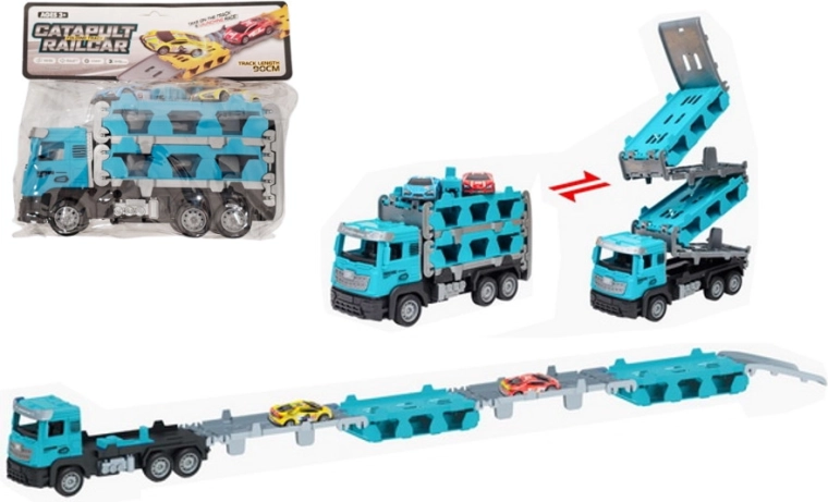 Laweta do przewozu aut z rozkładaną trasą – zestaw ciężarówki i 2 autek