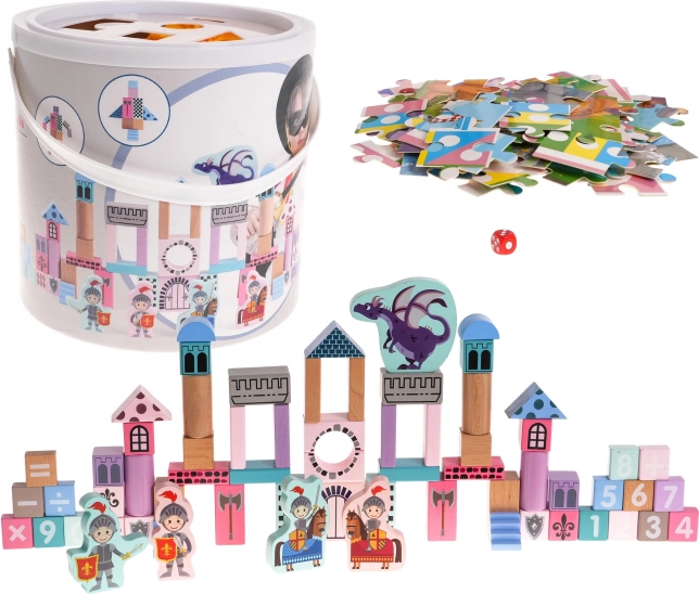 Drewniane klocki zamek z rycerzami dla dzieci 3+