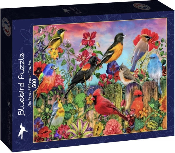 Puzzle Bluebird Ptaki w kwitnącym ogrodzie 500 elementów