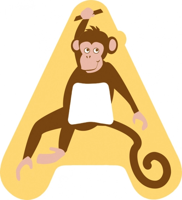 Drewniana litera A - Dekoracja z małpką