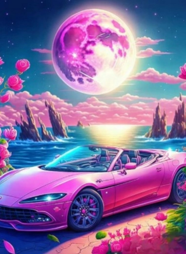 Malowanie diamentowe – kabriolet w różowym raju 30 × 40 cm