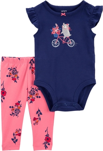 Carter's 2-częściowy zestaw dla niemowlęcia – body z krótkim rękawem i legginsy navy bike (dziewczynka) – 6m