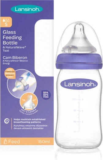 Lansinoh szklana butelka dla niemowląt ze smoczkiem NaturalWave 160 ml