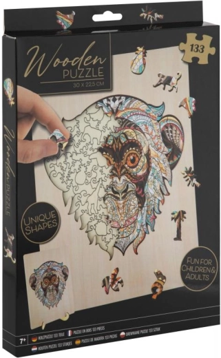 Drewniane puzzle konturowe Małpa z podstawką, 133 elementy