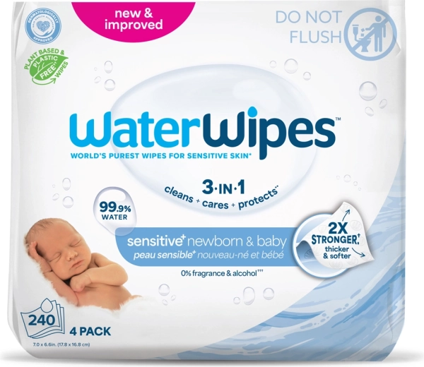 WaterWipes chusteczki nawilżane Newborn & Baby 3w1, 4× 60 szt. (240 szt.)