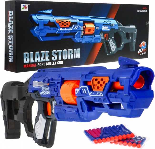 Manualny blaster dla dzieci BLAZE STORM 8+ z zamkiem i 20 piankowymi nabojami