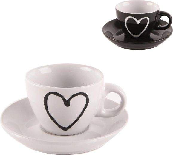 Ceramiczna filiżanka ze spodkiem Serce 90 ml – mix