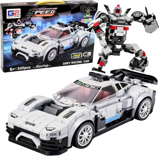 Klocki 2w1 wyścigówka i robot, 320 elementów, białe