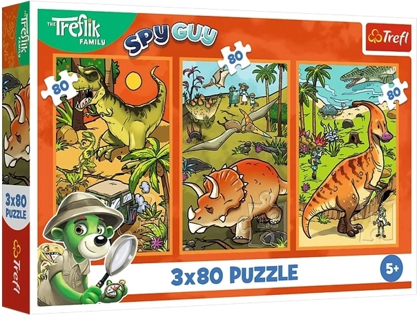 Puzzle Trefliki w świecie dinozaurów 3 × 80 elementów