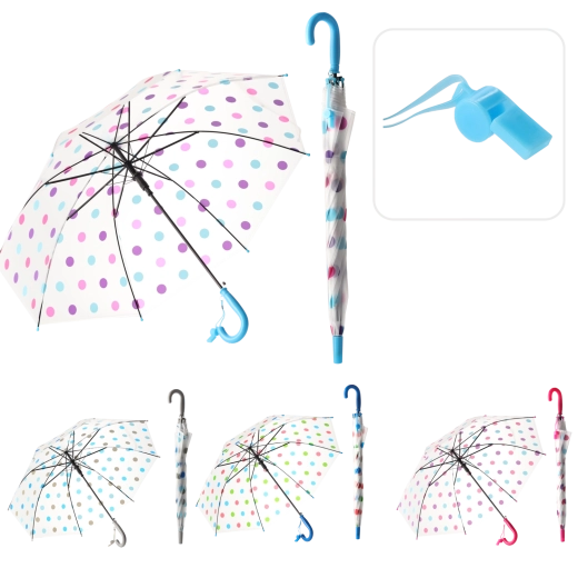 Damski przezroczysty parasol w kolorowe kropki, średnica 83 cm
