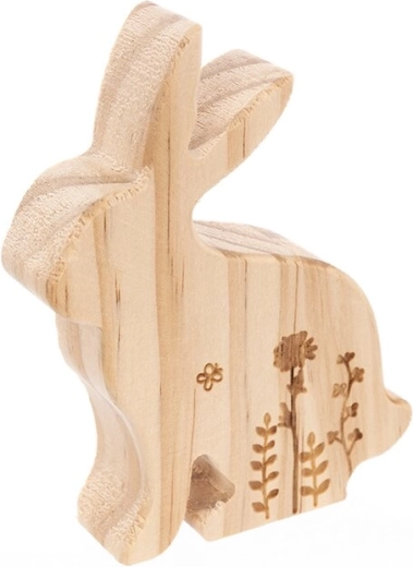 Drewniany zajączek z kwiatem brązowy 9 cm