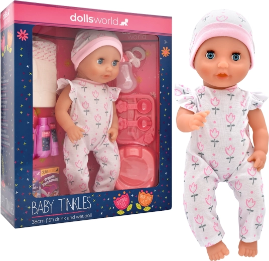 Dolls World niemowlę Baby Tinkles 38 cm z funkcją picia i siusiania z akcesoriami