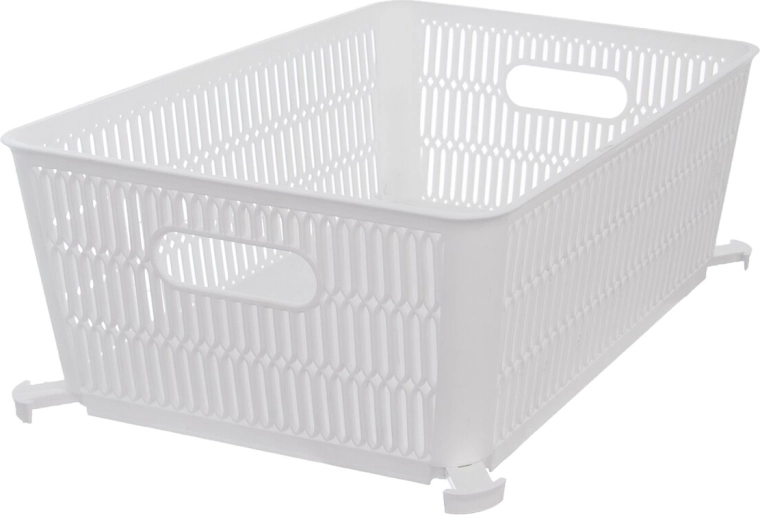 Sztaplowany plastikowy koszyk do przechowywania Nesta biały 28,5 × 23 × 12 cm