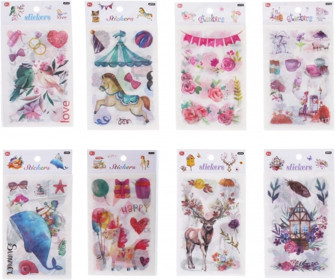 Papierowe naklejki mix motywów 18,5 × 10 cm, 6 arkuszy