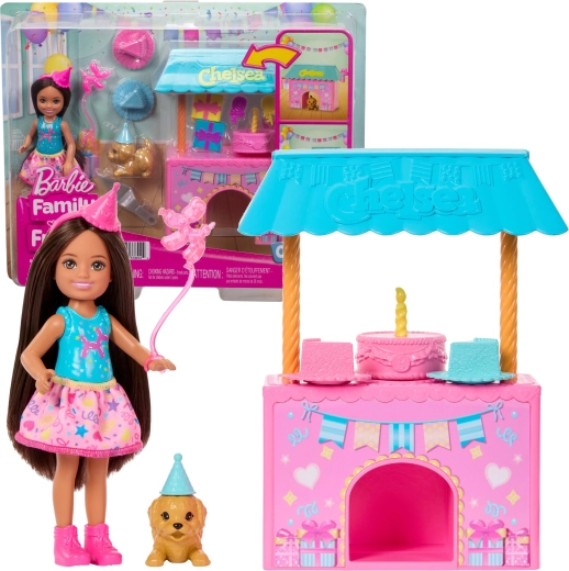 Mattel Barbie Club Chelsea urodzinowa niespodzianka – zestaw z lalką, pieskiem i akcesoriami