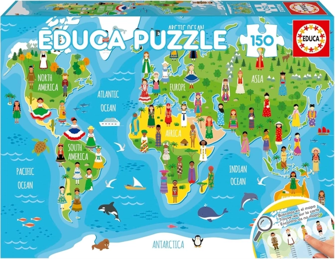Educa puzzle mapa świata z dziewczynkami 150 elementów