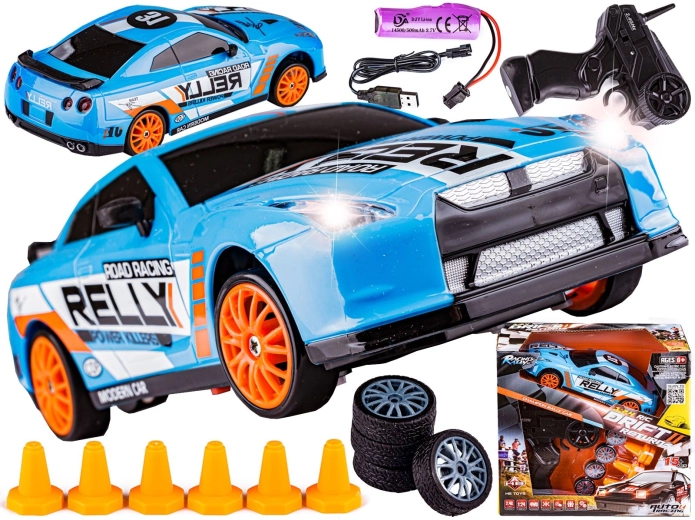 Driftowe auto RC Nissan GT-R 1:24 2,4 GHz 4WD niebieskie - 1 szt.