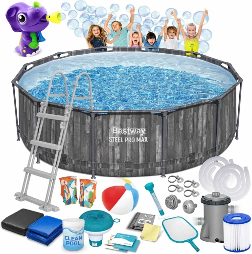 Ogrodowy basen stelażowy 366 × 100 cm BESTWAY Steel Pro MAX 18w1 + wytwornica baniek gratis