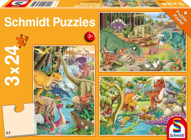 Puzzle dinozaury 3×24 elementy