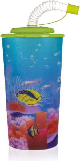 Kubek z pokrywką i słomką SEA 470 ml plastik