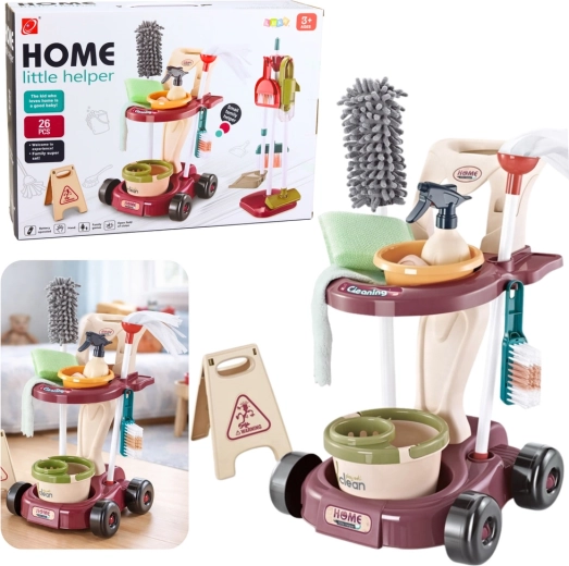 Dziecięcy wózek do sprzątania z mopem, wiadrem i odkurzaczem – 26 elementów