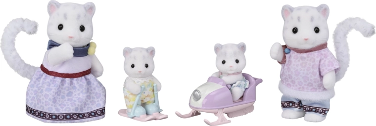Sylvanian Families rodzina śnieżnych lampartów ze skuterem śnieżnym i nartami