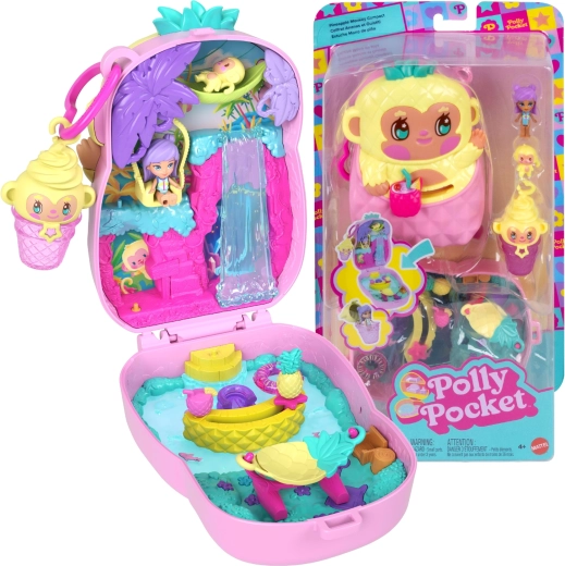 Polly Pocket ananasowa małpka – kompaktowy zestaw do zabawy z figurkami i akcesoriami