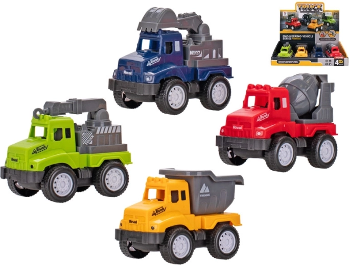 Pojazdy budowlane z napędem wstecznym 9–10 cm, zestaw 4 rodzajów