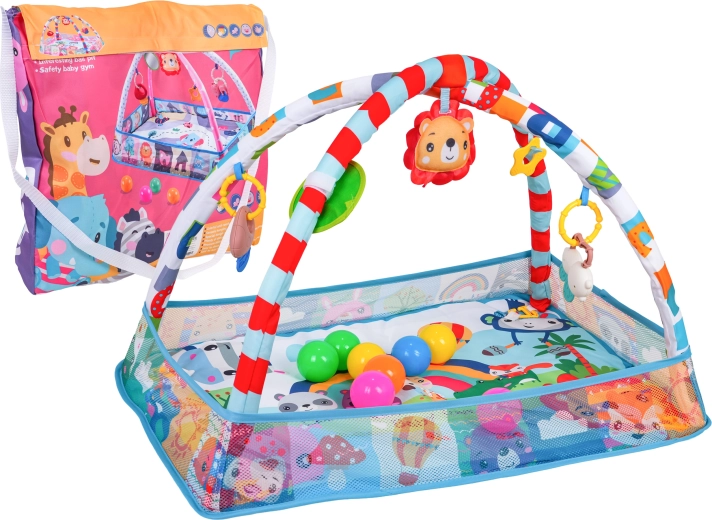 Dziecięca mata do zabawy i suchy basenik z pałąkiem i zawieszkami