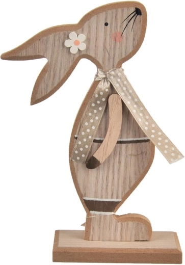 Drewniana dekoracja królik Kiss szarobrązowy 16 cm