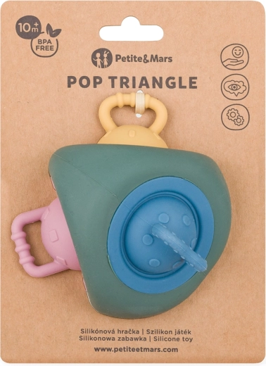 Silikonowa zabawka sensoryczna i gryzak PETITE&MARS Pop Up Triangle Misty Green 10m+